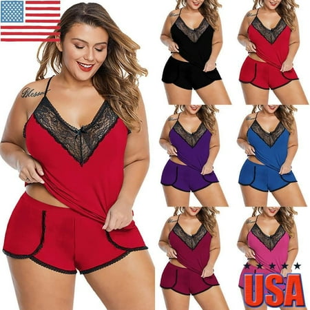

Women Lace Cami Vest Shorts Lingerie Sleepwear Pyjamas Pajamas Set