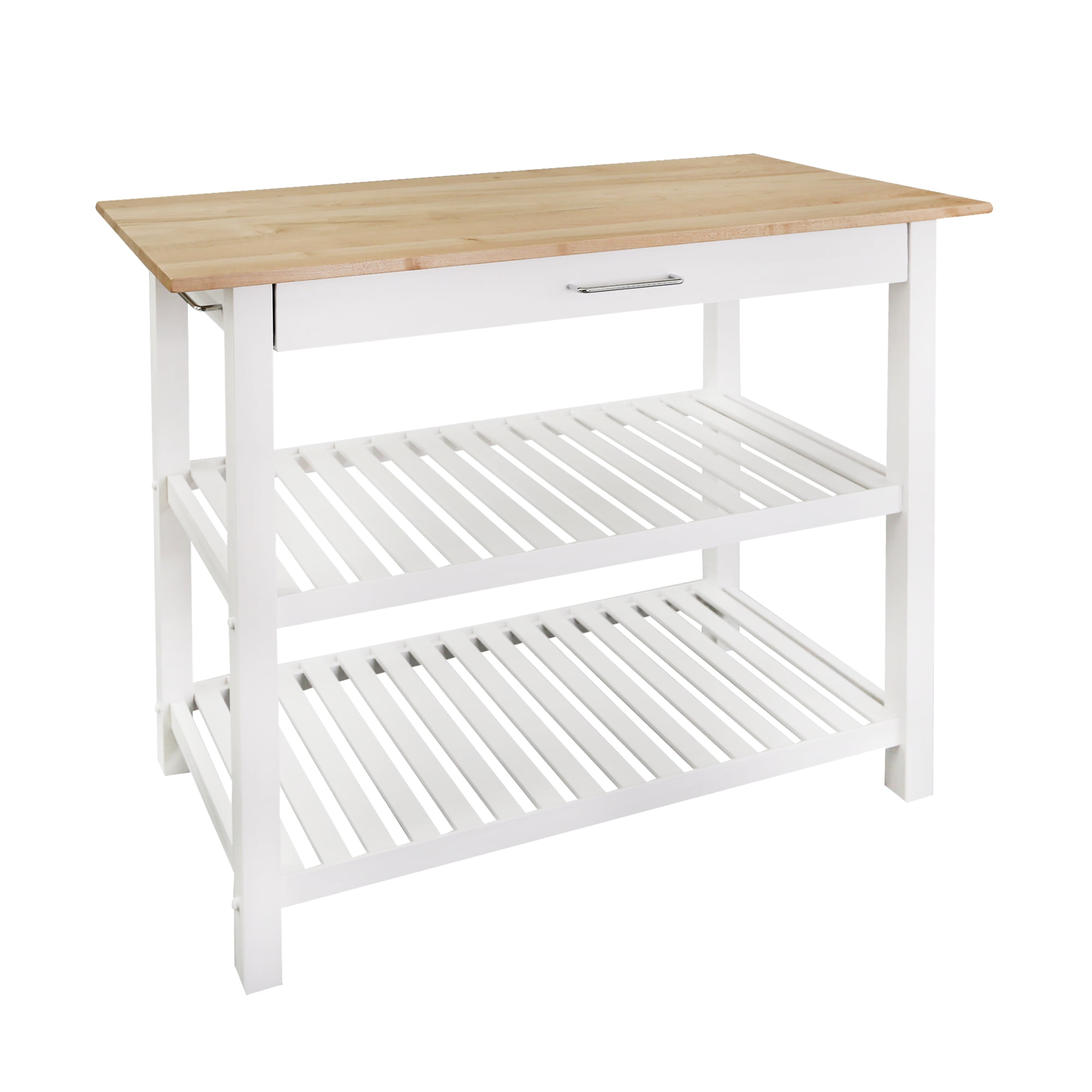 Casual Home Solid Wood 40"W Kitchen Island with Drawer, Two Shelves, and Towel Racks, American Maple Top,&nbsp;Two-Tone Finish (Natural&nbsp;White)