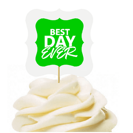 Greem 12pack Best Day Ever Cupcake Desert Appetizer Food Picks for Weddings, Birthdays, Baby Showers, Events &