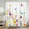 thumbnail image 3 of HVEST Watercolor Floral Shower Curtain, Purple Flower and Butterfly Bathroom Curtain Rustic Wildflower Polyester Fabric Decor Curtain with Hooks, 60X72 inch, 3 of 7