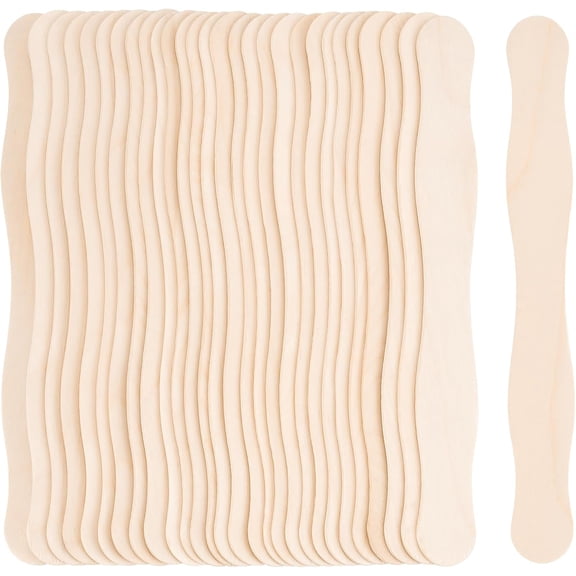 60 Pcs 8" Big Popsicle Sticks for Classroom Names, Jumbo Wooden Sticks for Arts Crafts, Wavy Handles for Wedding Fans (60)
