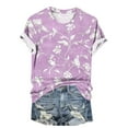 thumbnail image 4 of Charella Women's Blouses Casual Retro Floral Printed Crew Neck Tops Short Sleeve Shirts Dressy Casual Tees (L, Multicolor 3), 4 of 4