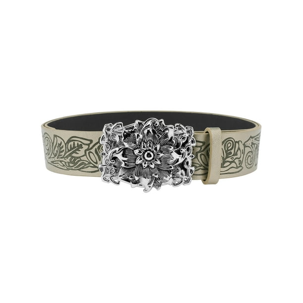 Cinturones retro góticos para mujeres INSPIRE CHIC, cinturón de vaquero western Y2K con corazón en relieve para vestidos y jeans, hebilla de flor 42.1x1.5"