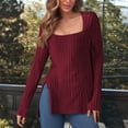 thumbnail image 2 of VNKIDY Plus Size Tops Autumn Winter Plus Size Knitted Ribbed Brushed Square Neck Long Sleeve Solid Color Casual Basic Shirt Blouse Leisure Tops, 2 of 6