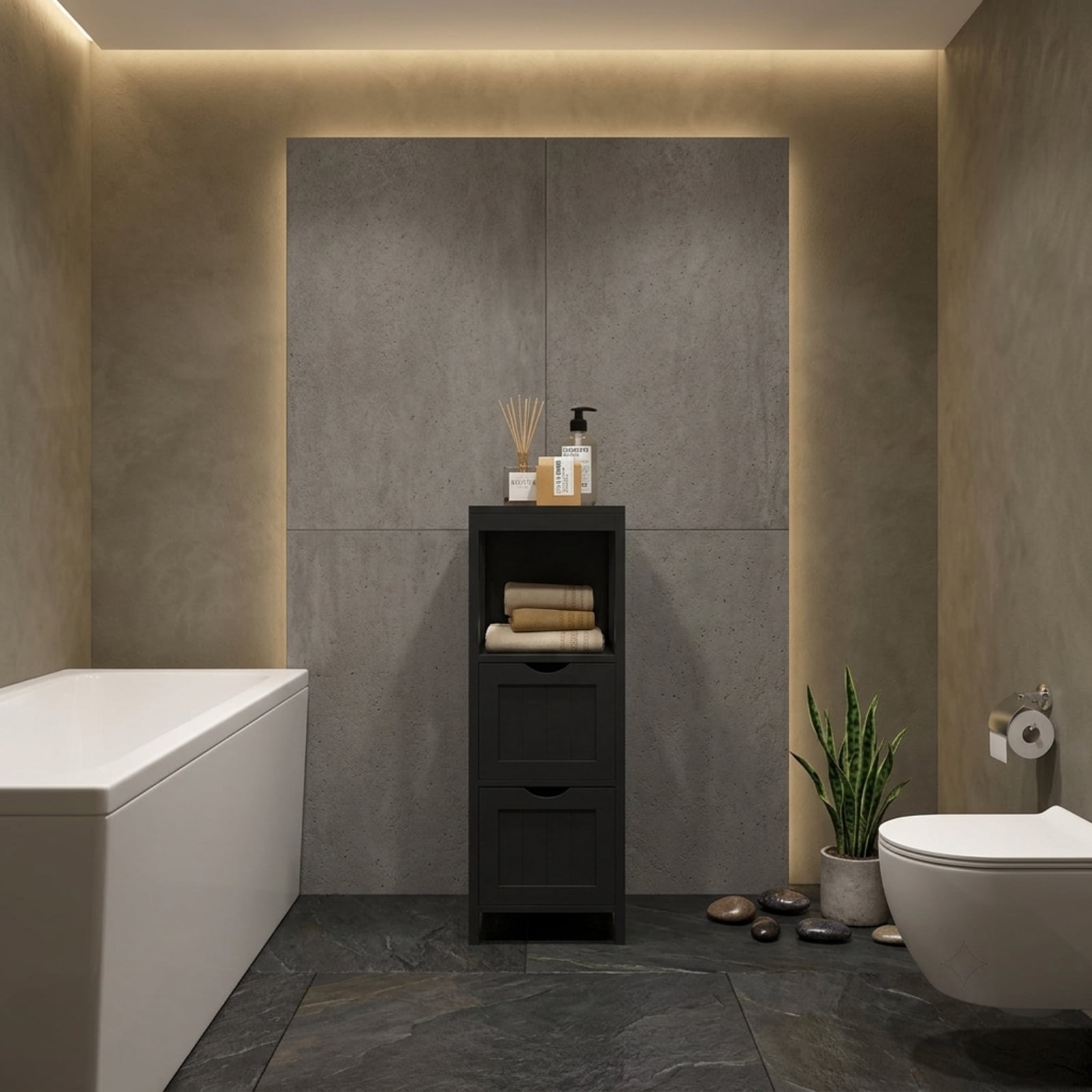Vebreda Freestanding Bathroom Storage Cabinet, Freestanding Storage Cabinet with 2 Removable Drawers for Bathroom, Extra Anti-Toppling Mechanism