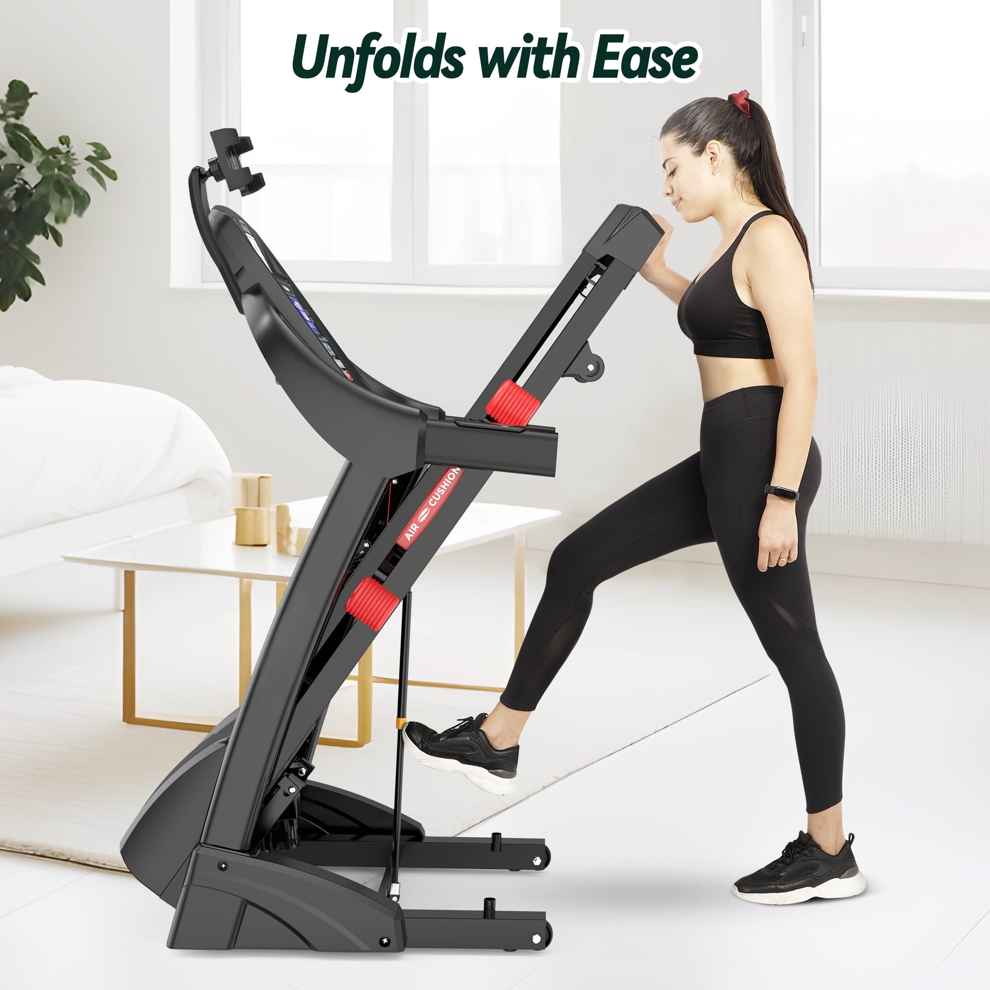 Folding Treadmill for Home with 15 Levels Auto Incline,4.5HP Portable Treadmill 300 lbs with 64 Programs,10MPH,APP, Bluetooth, Shock Absorption Deck