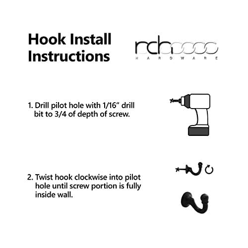 Black Matching Screws Included RCH Hardware 8389BLK50 Decorative Single Arm Cast Iron Twist Organizing Wall Hook 