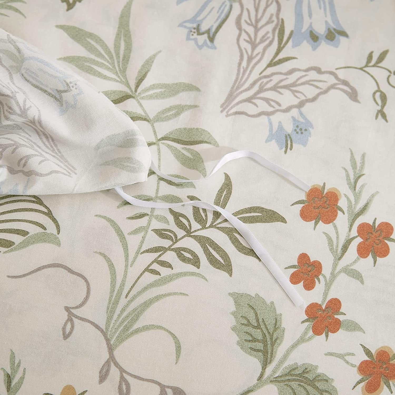 Spring Summer Garden Style Chic Botanical Flower Pattern Floral White and Green Leaves Reversible Duvet Cover,Full Size