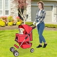 Pet Dog Stroller, 4 Wheel Foldable Cat Dog Stroller with Storage Basket, Handle 360° Front Wheel