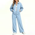 thumbnail image 2 of Jerdar Womens 2 Piece Sweat Sets Collared Zip Jacket Wide Leg Sweatpants Oversized Side Pockets Spring Fall Airport Travel Outfits M, 2 of 9