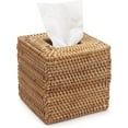 thumbnail image 1 of Nvzi Funda para caja de pañuelos de ratán, tejido natural, soporte para servilletas faciales, cuadrado (natural, 5,7 x 5,7 x 5,7 pulgadas), 1 of 3