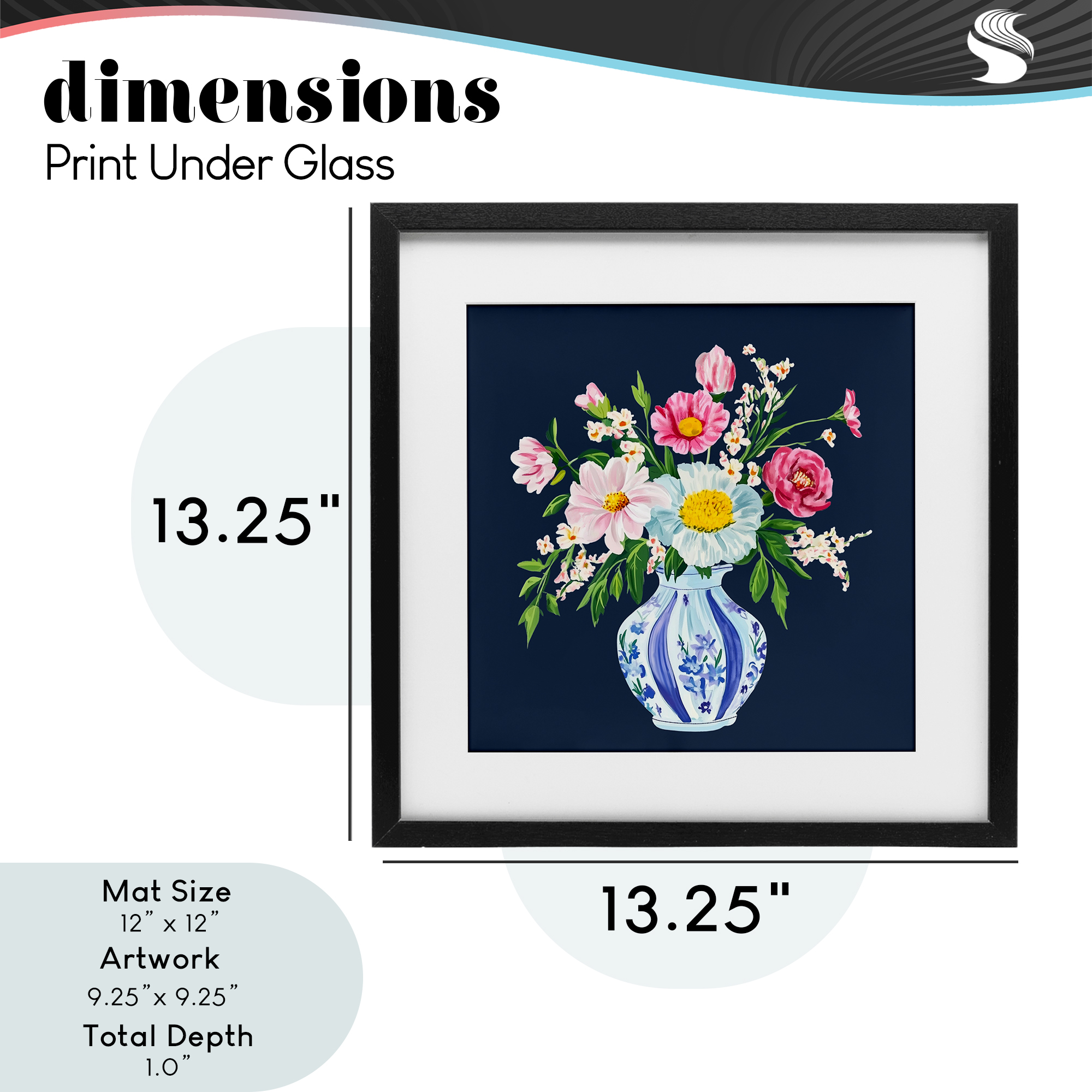 Spring Chinoiserie Vase Black Framed Print Under Glass, design by Yen