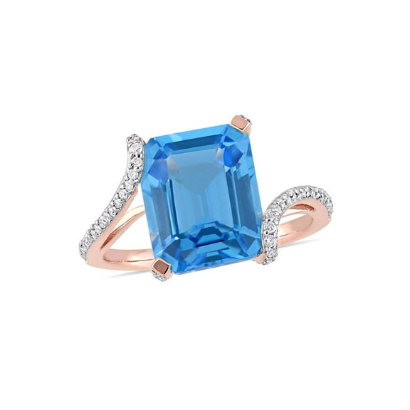 6.00 Carat (Ctw) Emerald-Cut Swiss Blue Topaz Ring in 14K Rose Gold with Diamonds for Women