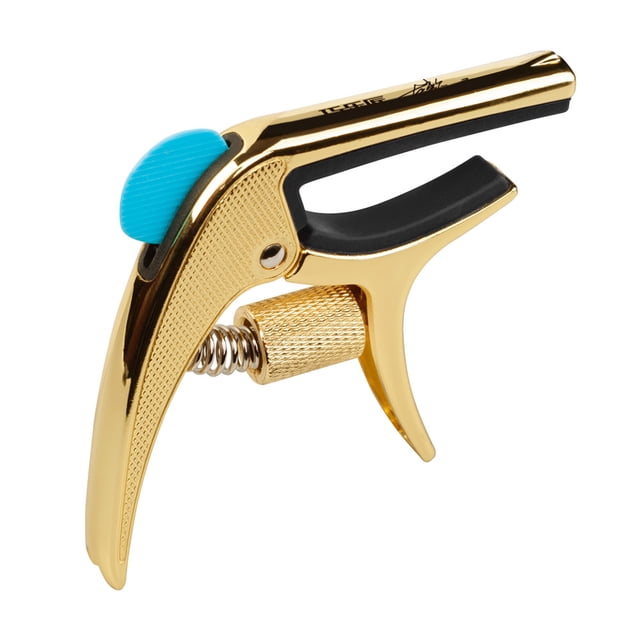 Graflsoa Zinc Alloy Guitar Capo with Pick Slot, Bridge Pin Puller, and Leather Case - Gold Finish