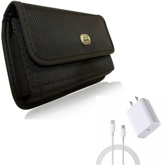 Holster Rugged Case Belt Clip w 6ft USB-C Cable PD Type-C 18W Fast Home Charger for Motorola One Zoom, Moto Z4 Z3 Play Z2 Play Z Force Droid, Revvlry Plus, G7 G Stylus Power (2020)