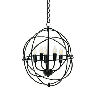 Gymax 20'' Metal Pendant Chandelier 5-Light w/ Iron Chain Pivoting Interlocking Rings