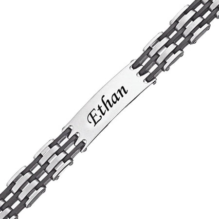 Personalized Planet Men's Stainless Steel and Rubber Engraved ID Bracelet, 8-1/2"