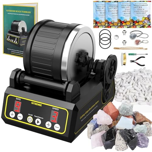 GITSENSE Professional Rock Tumbler Kit, Large 2.5Lb Barrel Rocks Tumbler Kit, Stem Science Gift for Kids and Adults, 9-Day Timer&3-Speed Motor, Include Rocks, Grits and DIY Tools