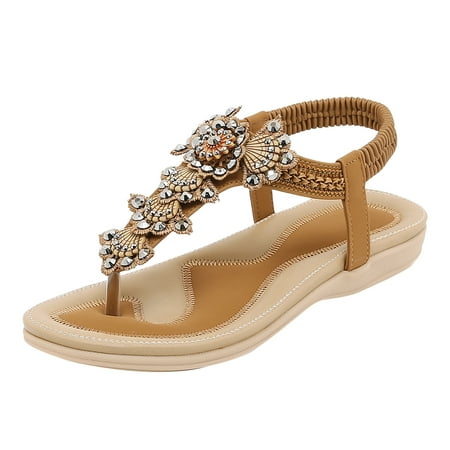 

QYZEU Wide Sandals for Women Women s White Flowers Lace Sandals Fashion Women Casual Open Toe Flat Rhinestone Comfortable Soft Bottom Breathable Elastic Band Shoes Sandals