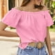 thumbnail image 2 of Camisas de maestra,Blusa con hombros descubiertos, manga corta, plisada, tejido de poliéster suave, camisa informal de verano para mujer, sopatenor, 2 of 8