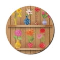 thumbnail image 1 of Daffodil Mouse Pad for Computers, Glass Vases Colorful Flowers on Wooden Shelves Pastel Effects Graphic, Round Non-Slip Thick Rubber Modern Gaming Mousepad, 8" Round, Multicolor, by Ambesonne, 1 of 2