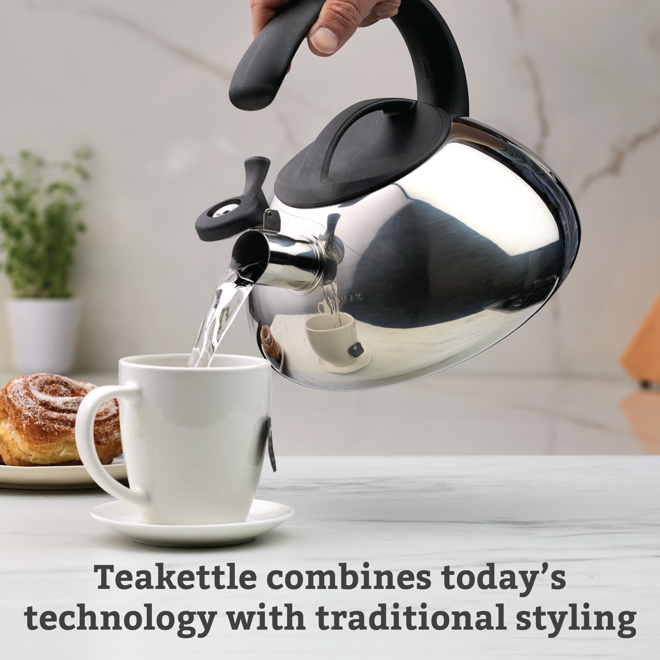 Farberware Omega Tea Kettle, Whistling Tea Pot, Works For All Stovetops,  Porcelain Enamel on Carbon Steel, BPA-Free, Rust-Proof, Stay Cool Handle,  2.75 quart (11 cups) Capacity(Gray): Home & Kitchen 