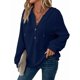 thumbnail image 3 of Sudadera con Capucha de Larga de Punto Gofre para Mujer, con Cordón, Botones, Cuello en V, Informal, con Capucha. Azul Marino L, 3 of 9