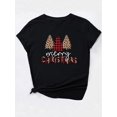 thumbnail image 3 of Christmas Tree & Slogan Print Comfy T-Shirt, Round Neck Short Sleeve Sports Tee, Women's Activewear, Plaid, Black, Best for Christmas, 3 of 6