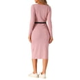 thumbnail image 3 of INSPIRE CHIC Sweater Dresses for Women's Square Neck Belt Bodycon Stretch Long Sleeve Long Dress XL Pink Gray, 3 of 6
