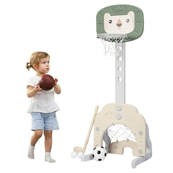 Gymax 3-in-1 Kids Basketball Hoop Set Adjustable Sports Activity Center w/Balls Green