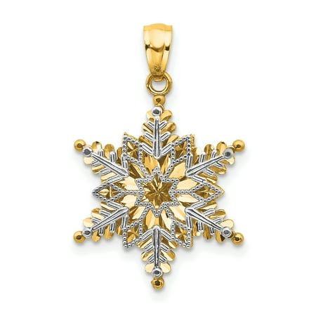 14k White Gold Snowflake Charm 14k Two Tone Yellow Gold Textured 2 Level Snowflake Pendant Charm Necklace Holiday ()