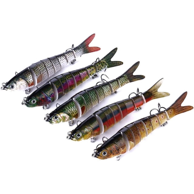 wqlpp-5 Pcs Kits de Leurres de Pêche, Leurres de Pêche Multi-Articulés pour Bar, Kit de Leurres de Pêche en Eau Salée à 7 Segments avec Boîte de Rangement, Appâts de Pêche, Accessoires de Pêche