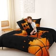 thumbnail image 4 of Castle Fairy Abstract Basketball Print Full Size Comforter Sets 3-Piece, Sport Theme Letter Bedding Comforter Set, Black Orange,Black Reversible,1 Comforter and 2 Pillowcases, 4 of 6
