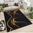 thumbnail image 2 of Abstract Black Gold Ribbon Area Rug, Light Luxury Curve Art Living Room Decor Rug, Soft Washable Breathable Carpet for Study Dining Room Bedroom 4x5ft, 2 of 6