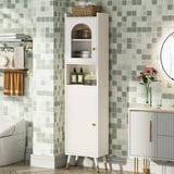 Tribesigns 66.9 Inch Linen Skinny Bathroom Storage Cabinet with 2 Doors ...