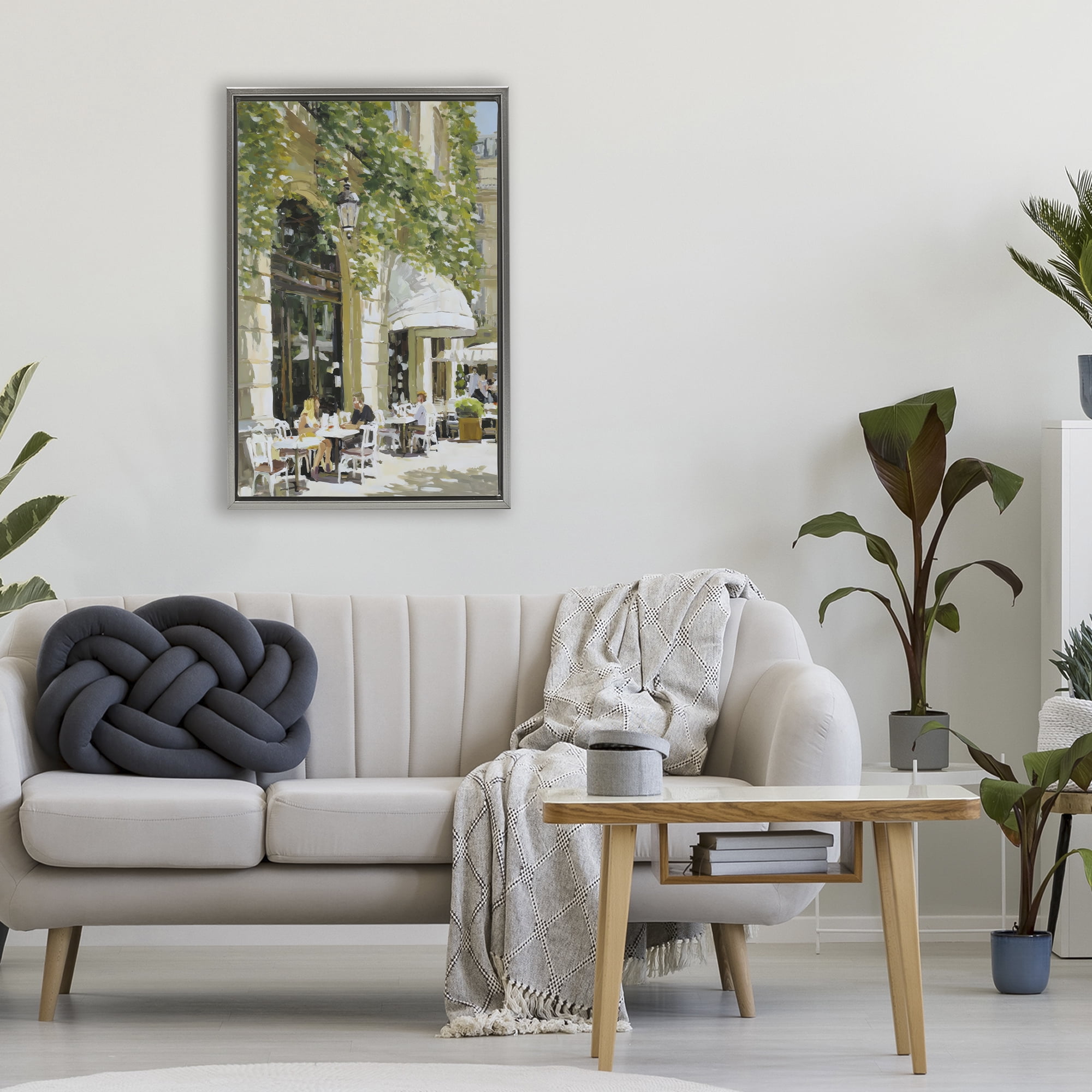 Stupell Industries Sunny Day Cafe Terrace Gray Framed Floater Canvas Wall Art, design by Petal Prints Design