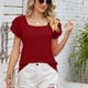 thumbnail image 5 of Camiseta informal de Color puro de verano con mangas cortas y capas dobles holgadas para mujer, 5 of 8