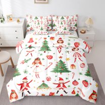Manfei Cartoon Cute Princess Bedding Comforter Set 7-Piece for Kid, Xmas Tree King Bedding Sets, Merry Christmas Theme Reversible Bed Sheets, Ultra Soft Home Decor