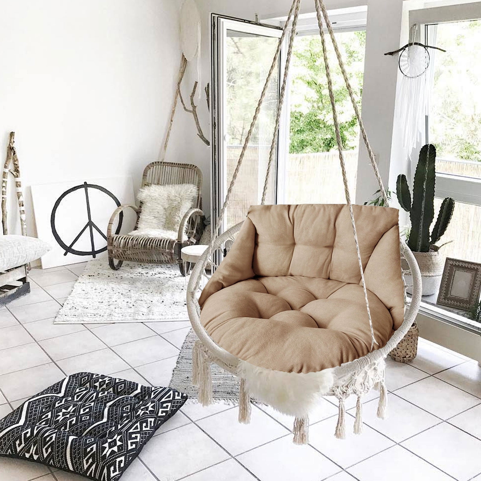 Qiweii Basket Cushion Thickened And Enlarged Cushion Swings Singles Sofa Cushion Household Hanging Chair Cloth Cushion Indoor And Outdoor Cradles Chair Cushion (Only Cushion) Indoor and outdoor