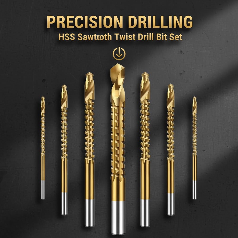 Twist Drill Bit Set – Titanium Coated HSS High-Speed Precision Tool for Wood, Plastic, Aluminum and Metal Drilling, 6 Sizes 3-8mm