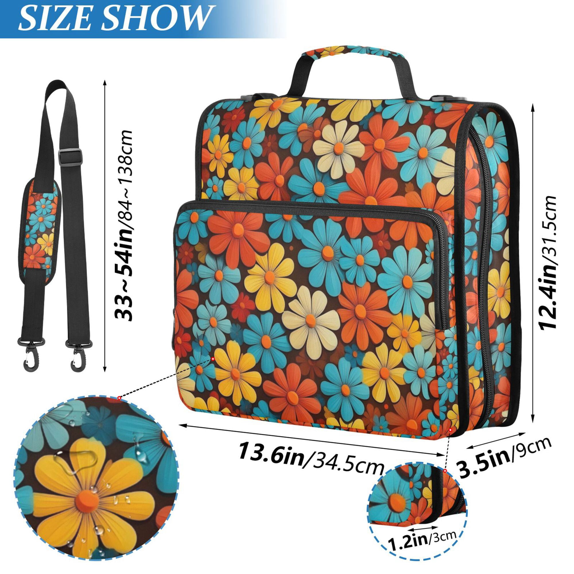 FORMRS Zipper Binder with Shoulder Strap 2-inch Ring 500 Sheet Capacity File Bag, Blooming Flowers