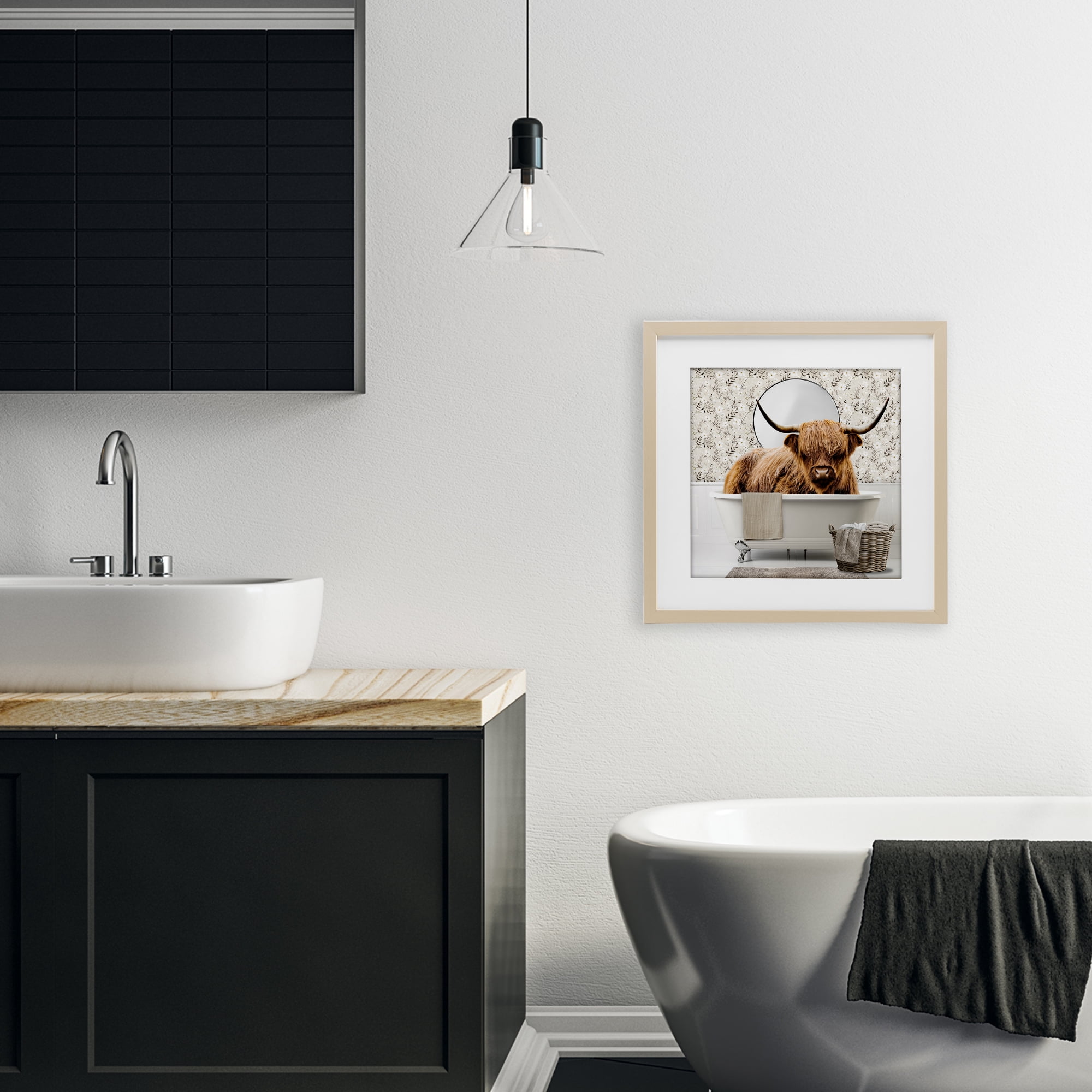 Stupell Industries Cottage Cattle Bath Time Birch Framed Print Under Glass, design by CAD Designs