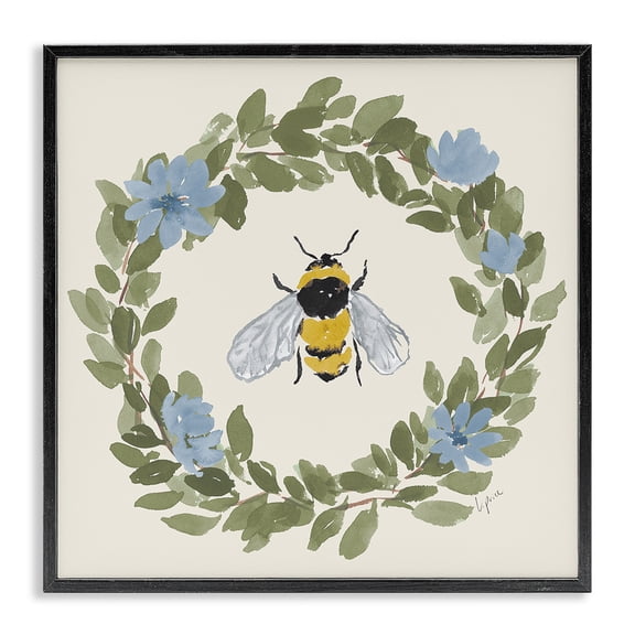 Stupell Industries Floral Wreath Bee Celebration Black Framed Giclee Art, design by Lucille Price
