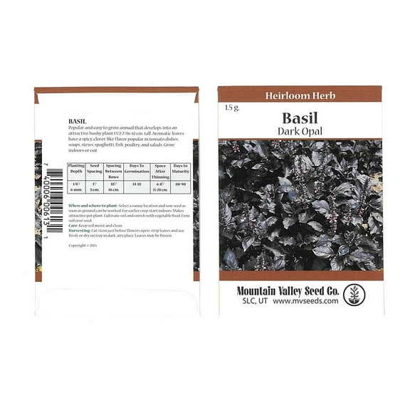 Dark Opal Basil Herb Garden Seeds - 1.5 Gram Packet - Heirloom, Non-GMO Purple Basil Herb Gardening Seed - Basil Microgreens - AAS Winner