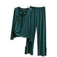 thumbnail image 3 of Jinhomg Womens Thin Pajama Sets 2 Piece Lightweight Cozy Sleepwear Outfits Fall Casual Loose Long Sleeve Notch Lapel Tops and Elastic Waist Pants Summer Saving Green XXL, 3 of 10