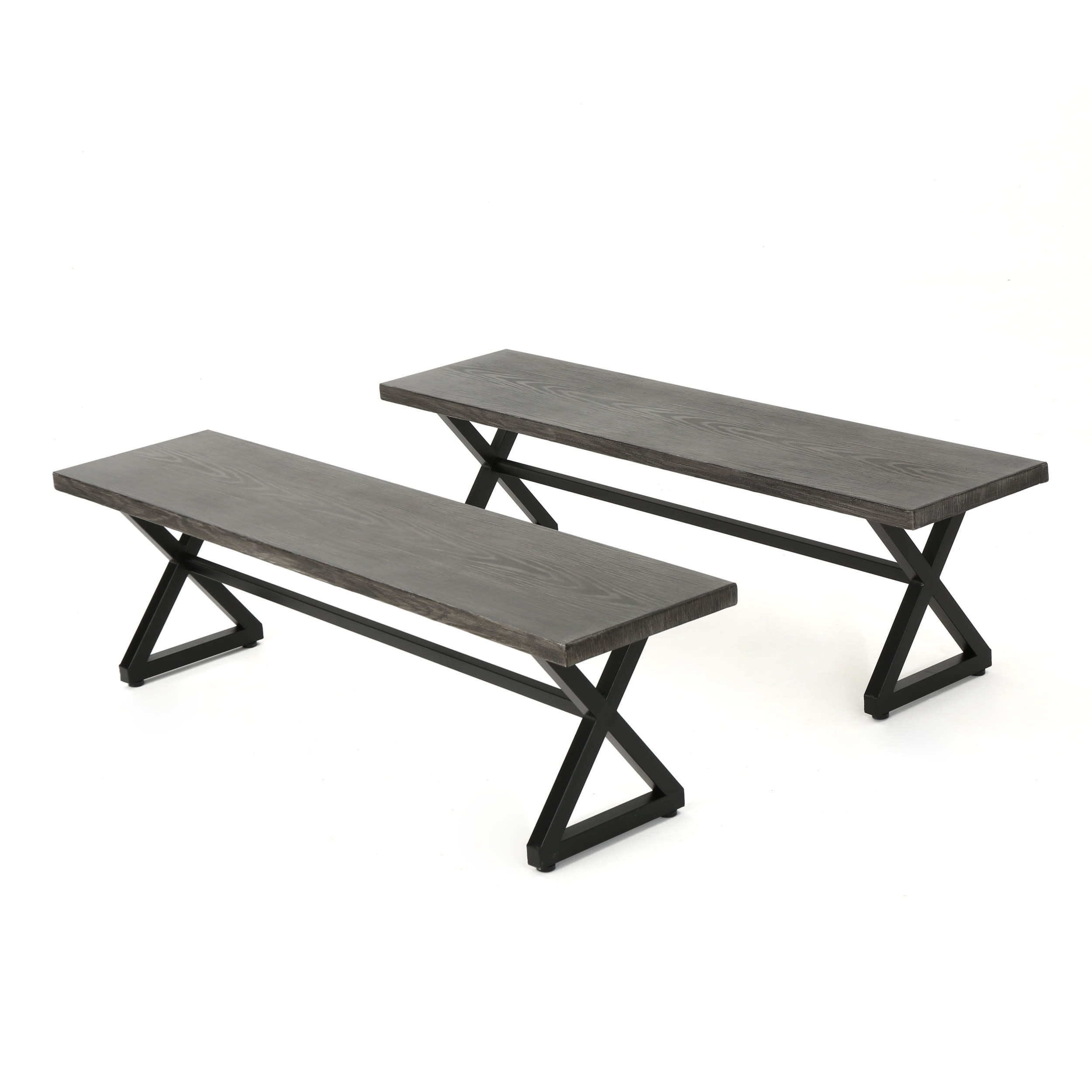 GDF Studio Rosarito Outdoor Aluminum Dining Bench, Set of 2, Gray