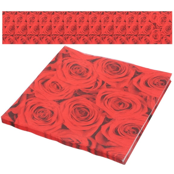 KALLORY Red Rose Design Disposable Paper Napkins for Weddings, Parties, Events & Home - Soft, Absorbent, Decorative Table Napkins