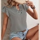 thumbnail image 2 of Blusa de manga corta con volantes Blusa de manga corta con escote en V y estampado de rayas para mujer, 2 of 5