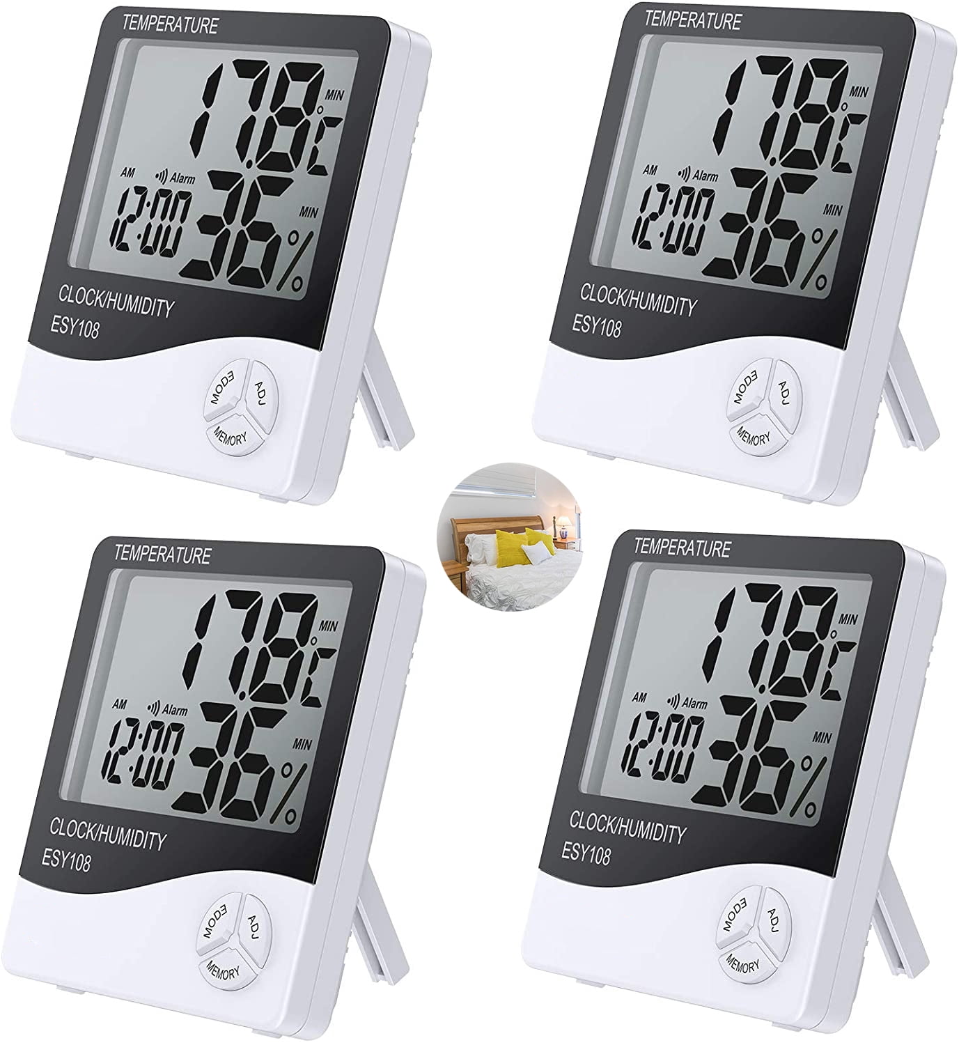 2 pieces indoor LCD digital temperature hygrometer with LCD display temperature meter humidity meter and system time 12 hours/ 24 hours with alarm