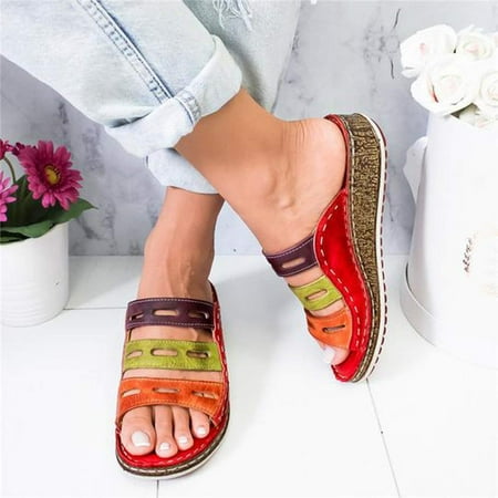 

Women s Chic Three Color Stitching Sandals Open Toe Beach Traveling Shoes Slip-on